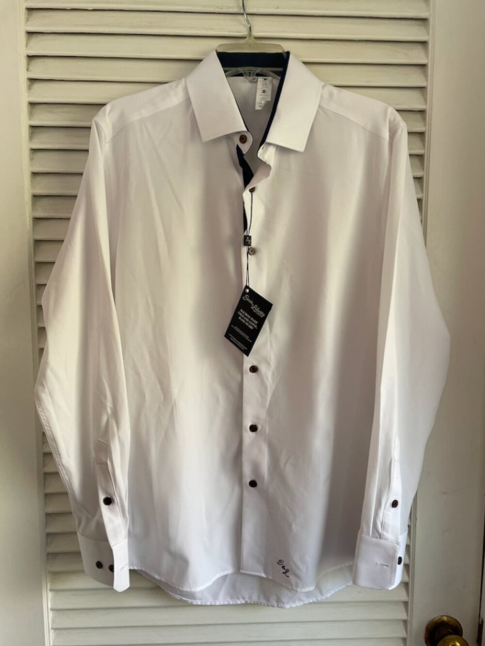 NWT State & Liberty The Springer Athletic Fit Shirt Sz M White with Navy Accents - Picture 4 of 16